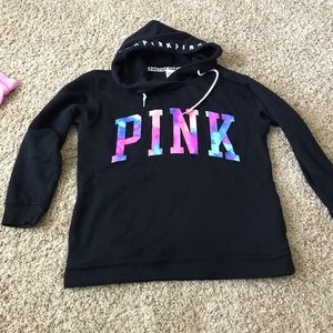 Sm oversize black pink tye dye side pocket hoodie